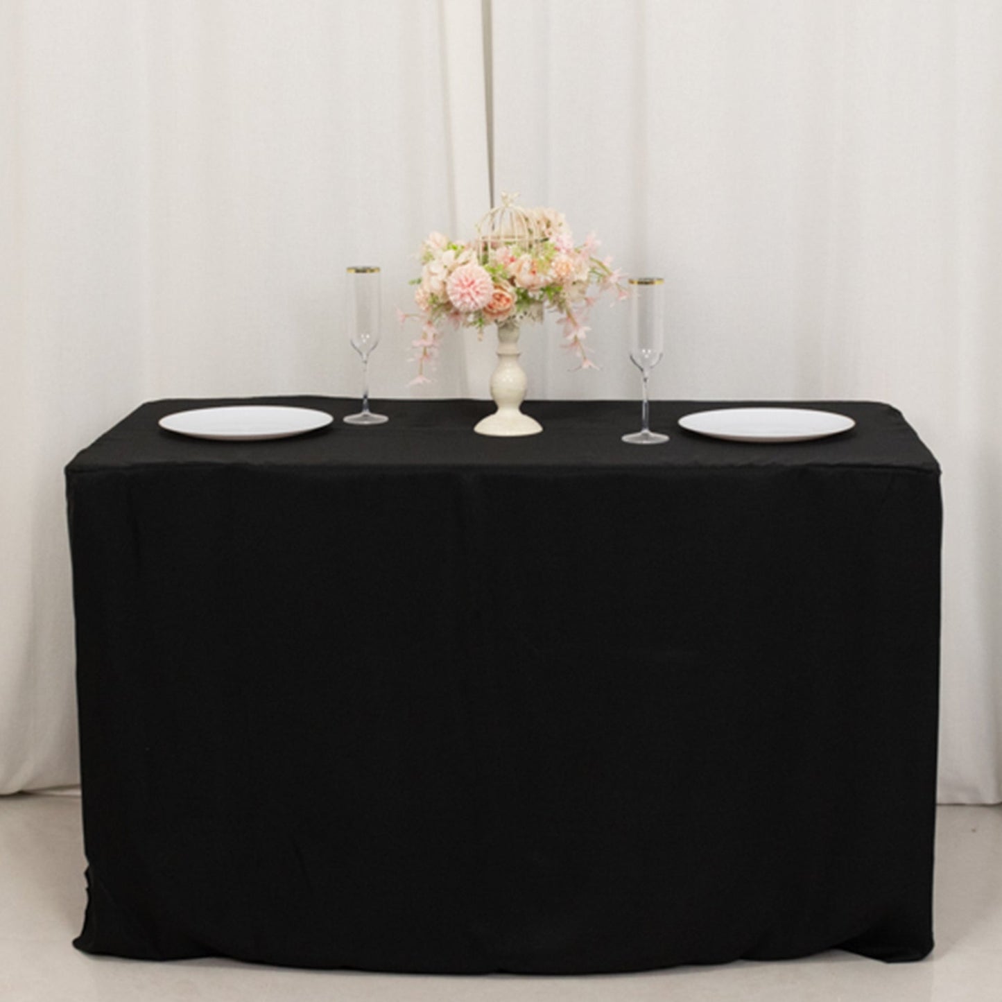 Fitted Polyester 48"x24"x30" Rectangle Tablecloth Black - Durable and Sleek for Events