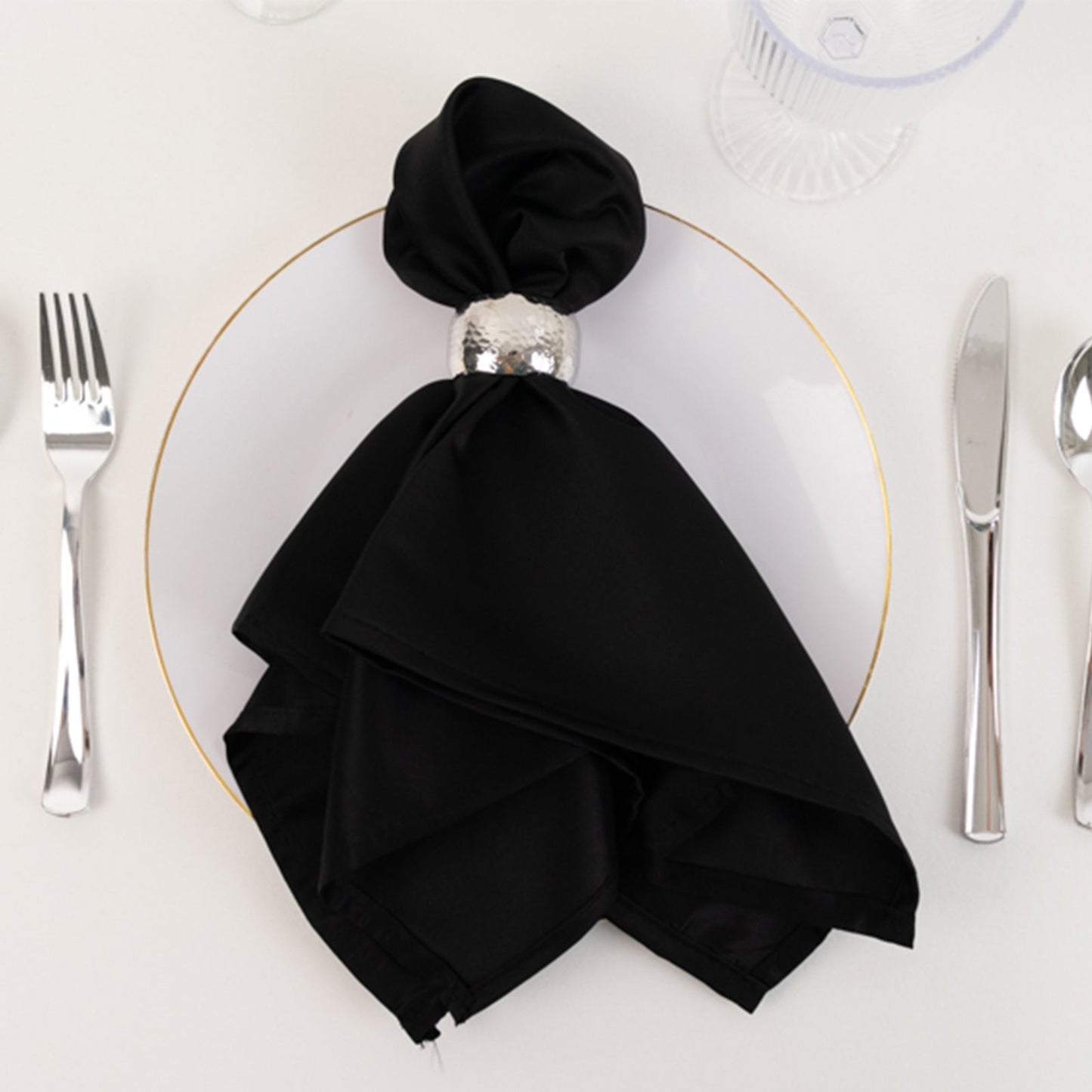 5 Pack Lamour Satin 20"x20" Napkins Black - Exquisite Dinner Napkins with Soft Matte Finish for Weddings & Events