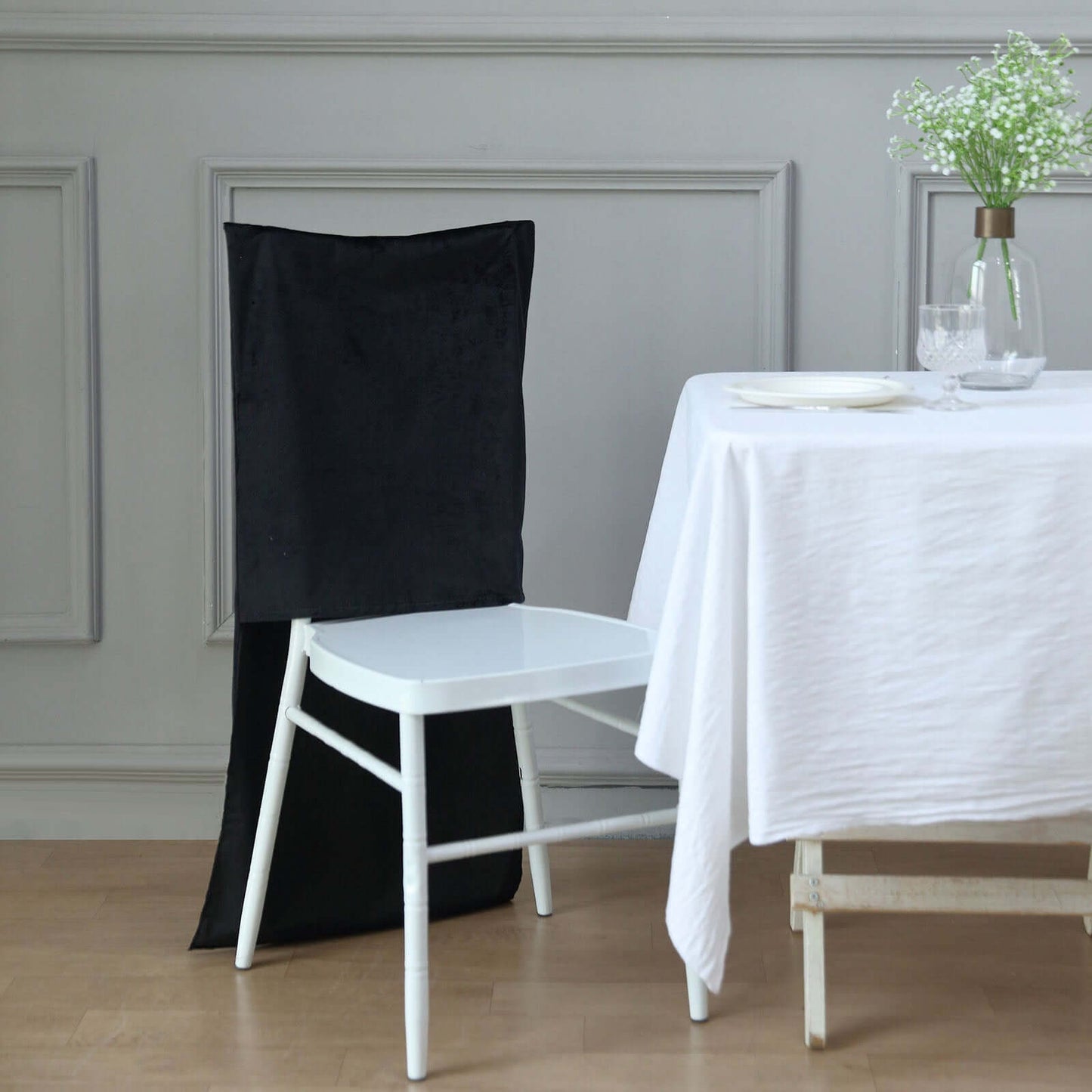 Velvet Chair Back Slipcover for Chiavari Chairs Black - Soft and Smooth Solid Chair Back Cover Cap for Weddings