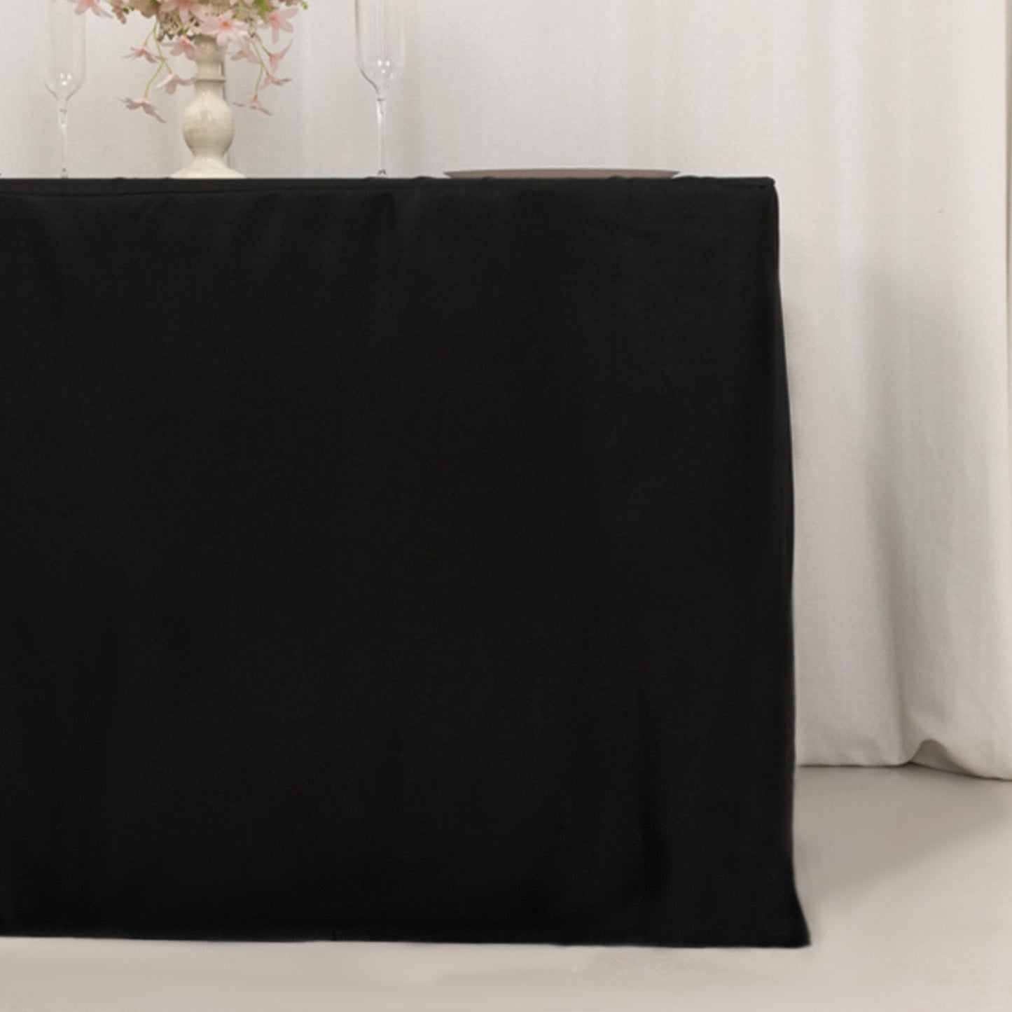 Fitted Polyester 48"x24"x42" Rectangle Tablecloth Black - Snug Fit for Elevated Tables