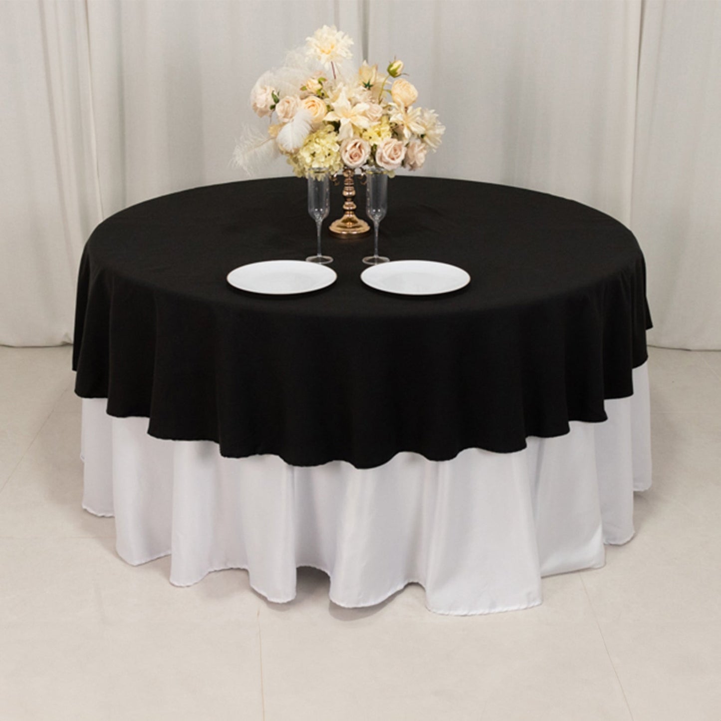 Cotton Blend 90" Round Tablecloth Black - Wrinkle-Resistant Table Cover