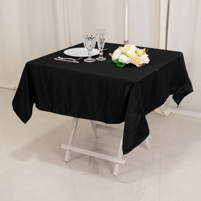 Lamour Satin 54"x54" Table Overlay Square Tablecloth Black - Durable & Silk-Like Table Cover for Weddings & Parties