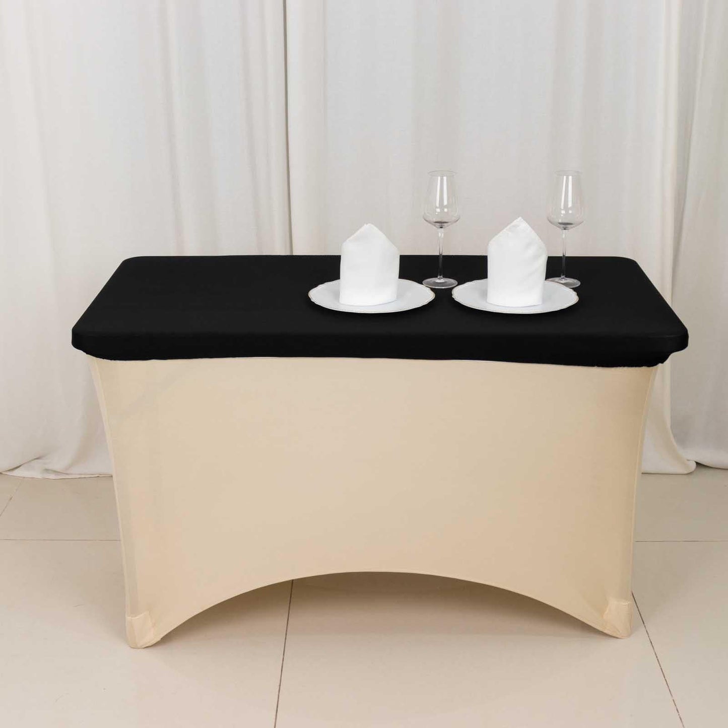 Stretch Spandex 48"x30" Rectangle Tablecloth Top Cover Black - Durable Form-Fitting Table Cover