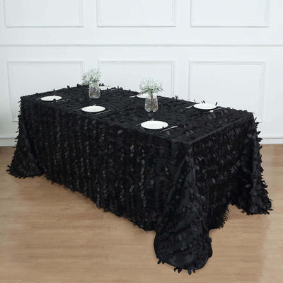 Taffeta 90"x156" Rectangle Tablecloth Black | 3D Leaf Petal Design Seamless Table Cover