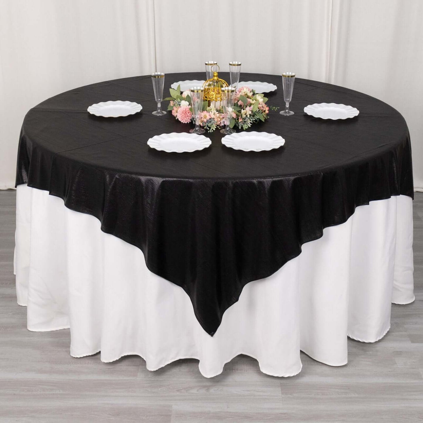 Polyester 72"x72" Table Overlay Square Tablecloth Black - Sequin Dots Wrinkle-Free Table Cover