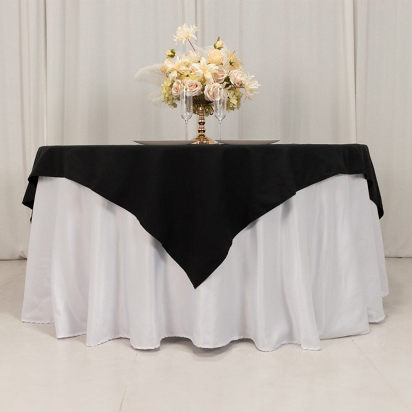 Cotton Blend 70"x70" Table Overlay Square Tablecloth Black - Wrinkle-Resistant Fabric Table Topper