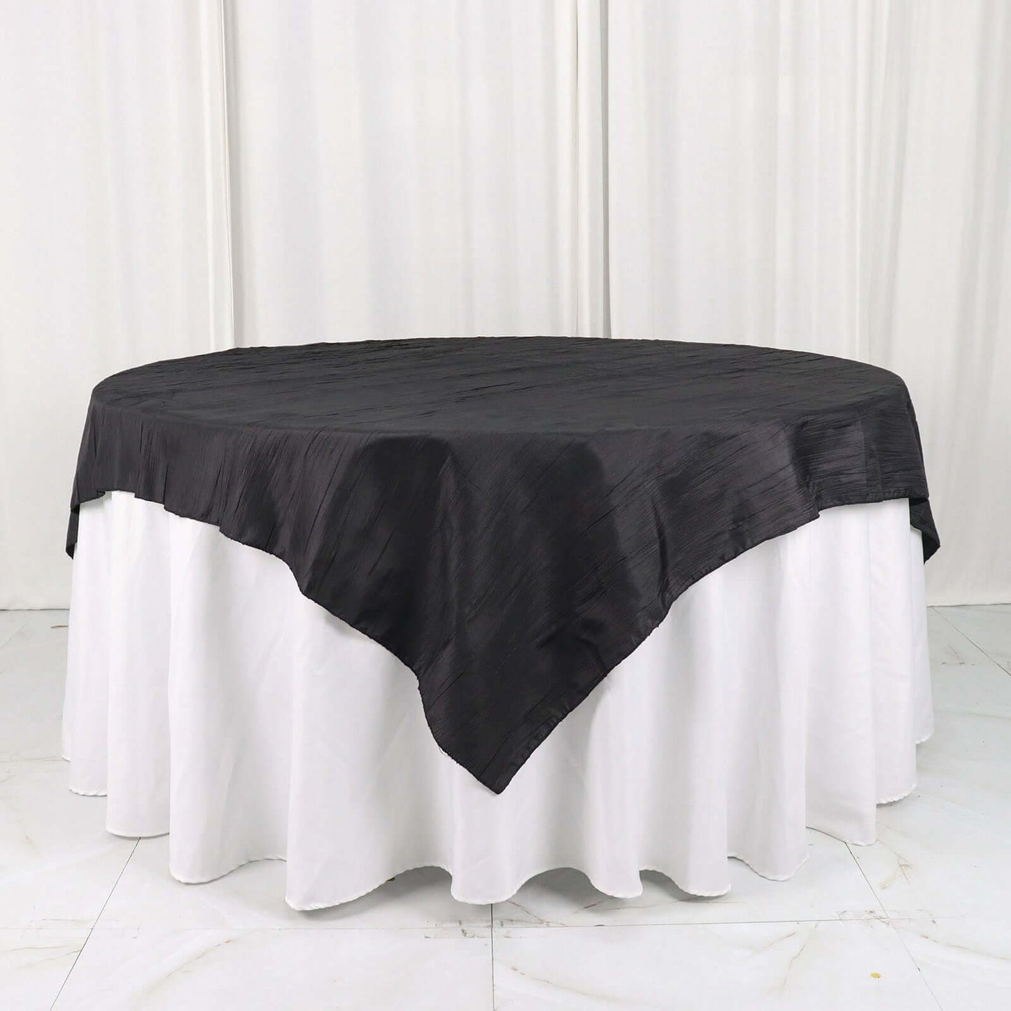 Taffeta 72"x72" Table Overlay Square Tablecloth Black - Accordion Crinkle Table Cover