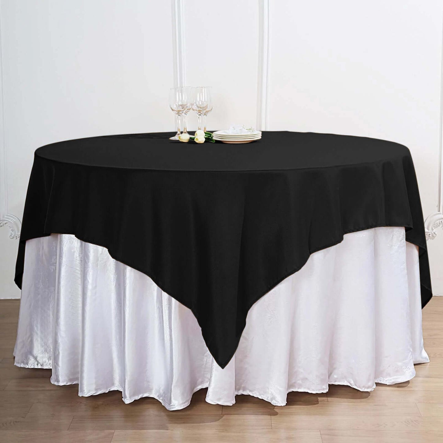 Premium Polyester 70"x70" Table Overlay Square Tablecloth Black 220GSM Wrinkle-Resistant Table Cover