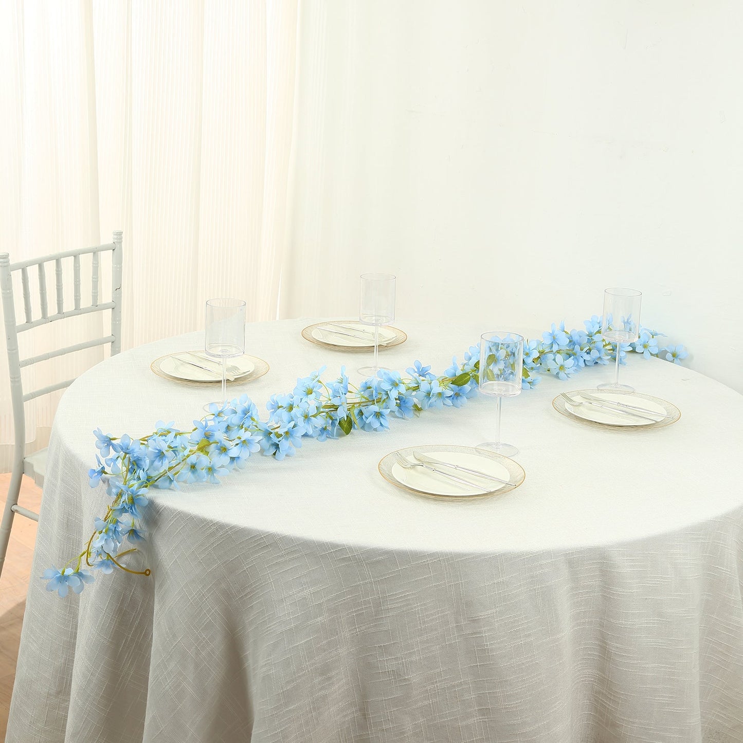 2-Pack Garland String Lights Jasmine Silk Flower Design Blue Warm White - Battery Operated Hanging DÃ©cor 6ft