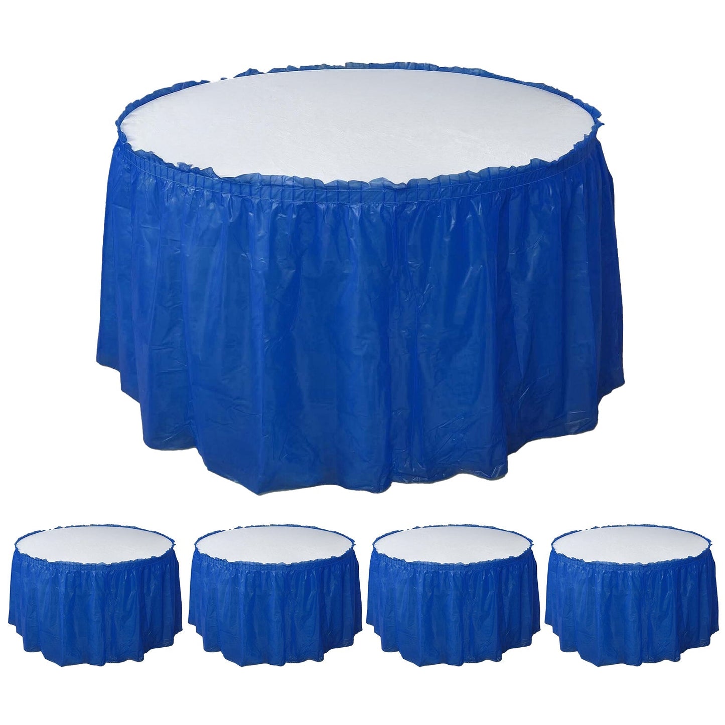 5 Pack Plastic Table Skirts Royal Blue Ruffled - Durable Disposable Skirts for Events 14ft