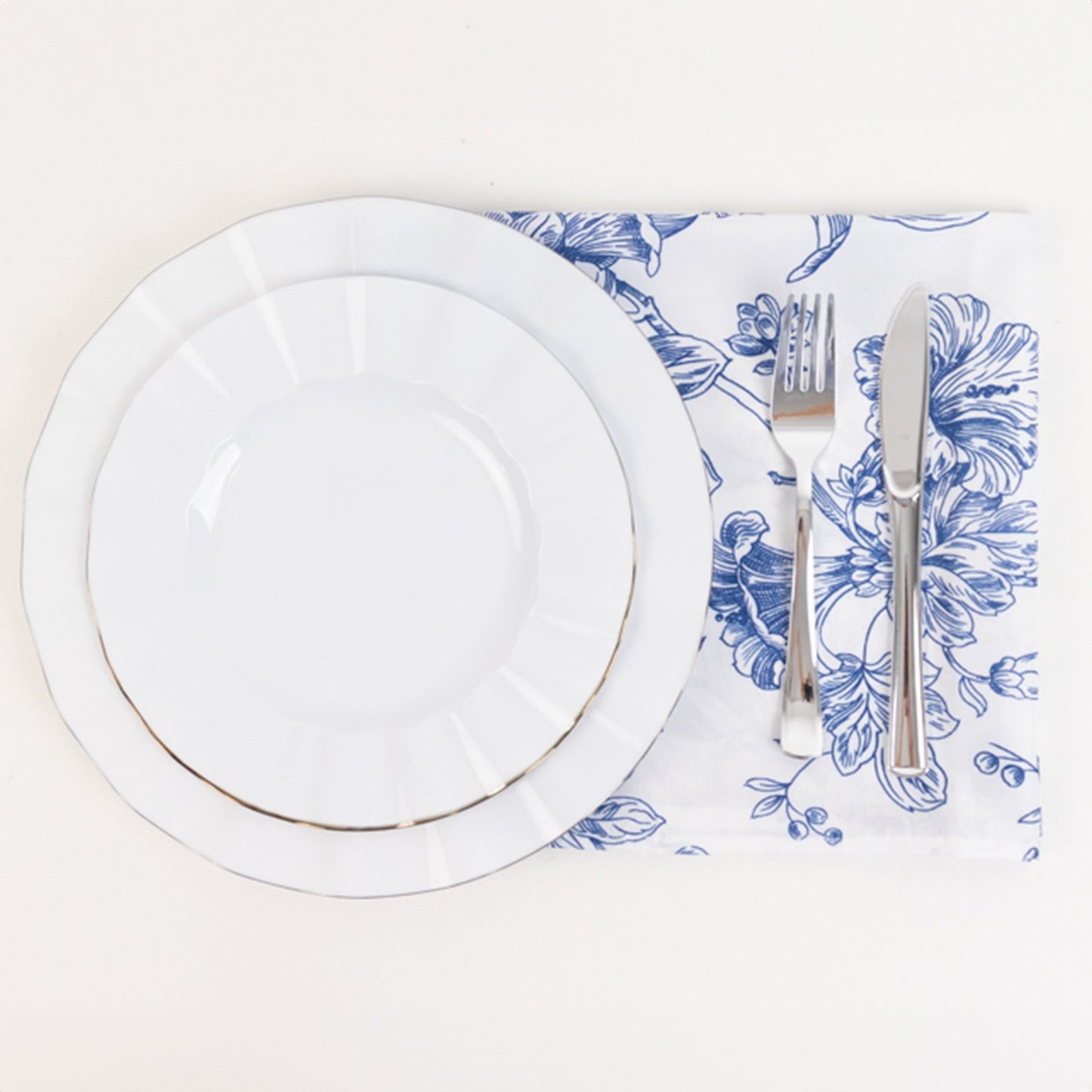 5 Pack Polyester 20"x20" Dinner Napkins White with Blue French Toile Pattern - Reusable Floral Cloth Napkins