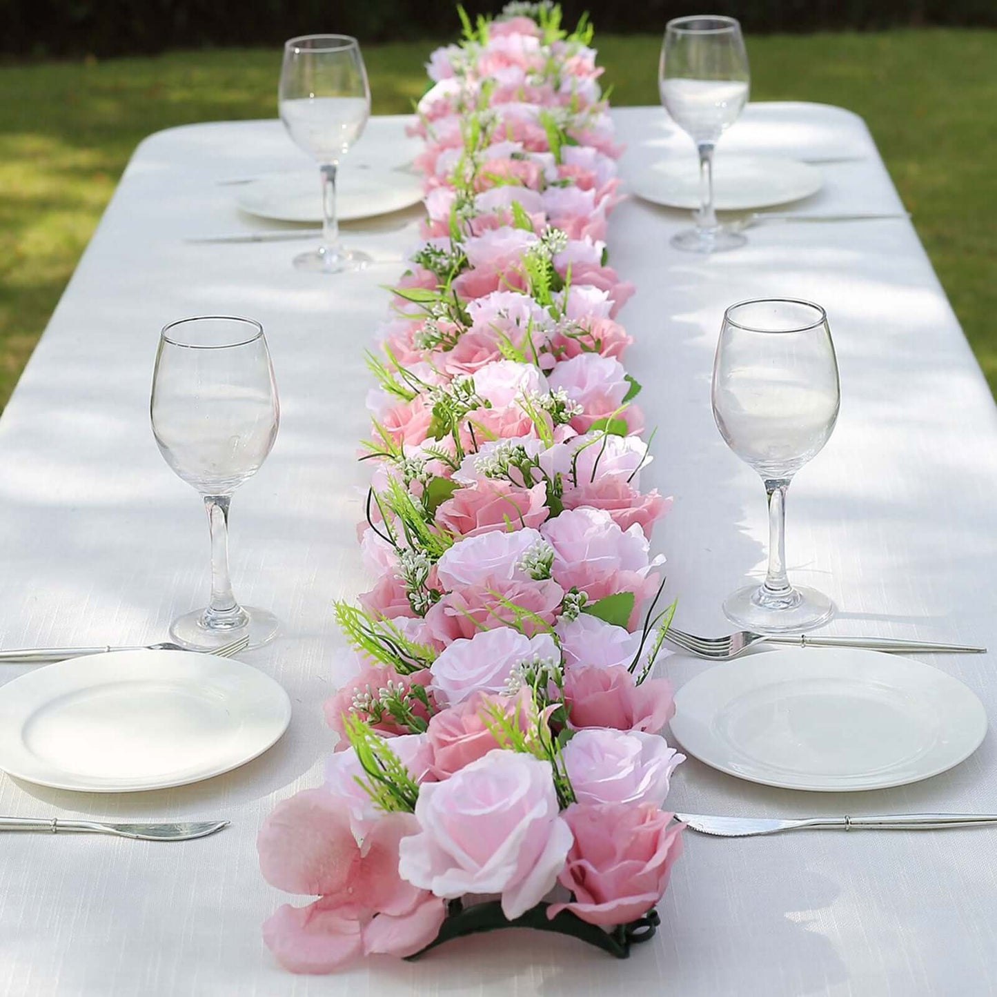 6 Pack Blush Dusty Rose Silk Flower Panel Table Runner, Artificial Floral Arrangements Wedding Table Centerpiece - 20"x8"