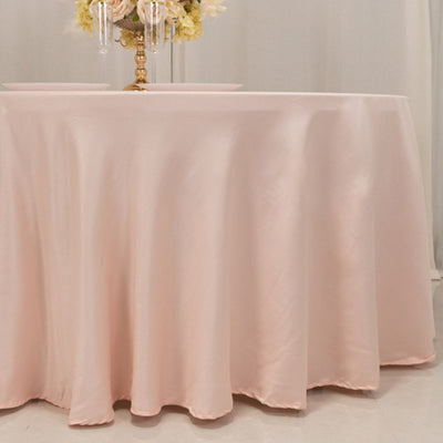 Lamour Satin 120" Round Tablecloth Blush - Seamless Table Cover with Soft Tempered Sheen