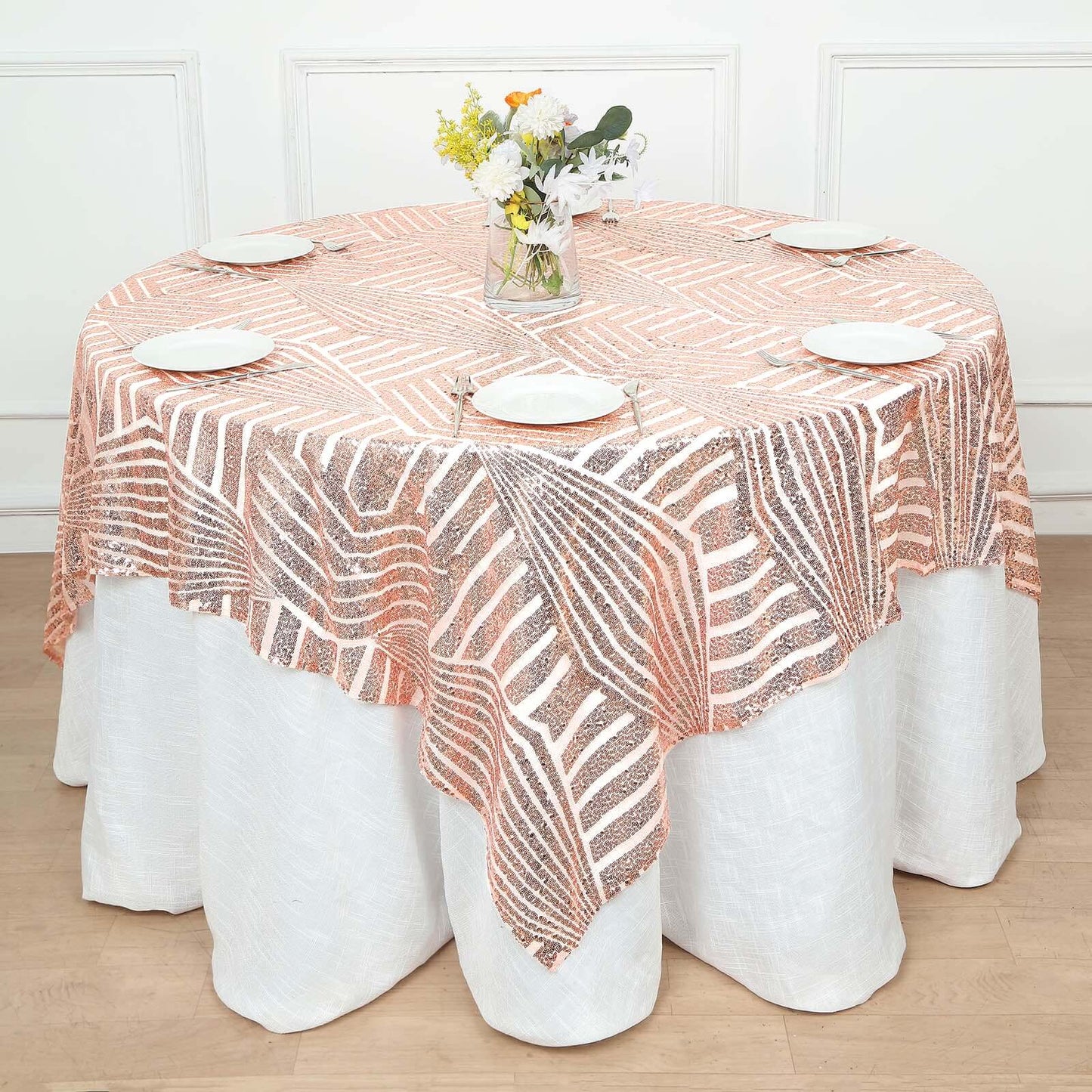 Sequin 72" Table Overlay Square Tablecloth Blush - Diamond Glitz Table Cover