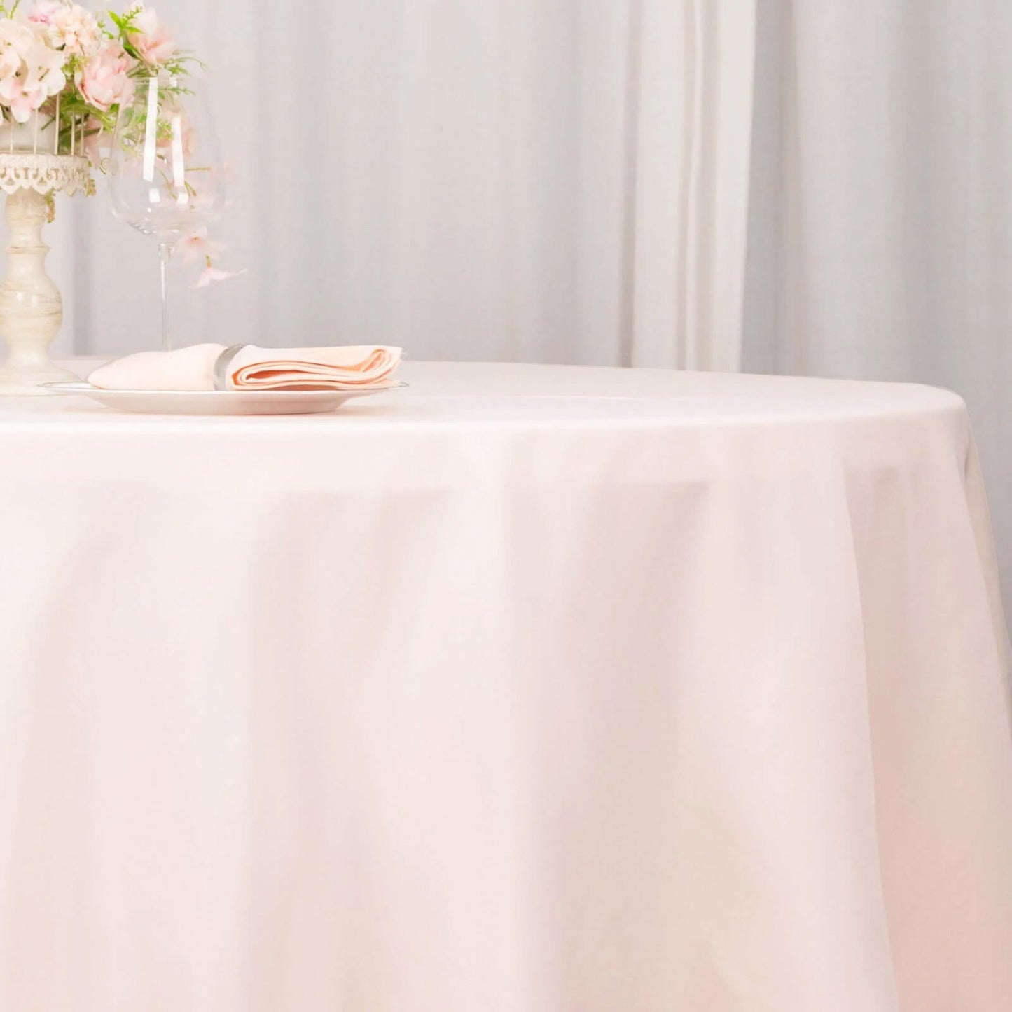 Premium Polyester 132" Round Tablecloth Blush - Seamless 220GSM Wrinkle-Resistant Table Cover