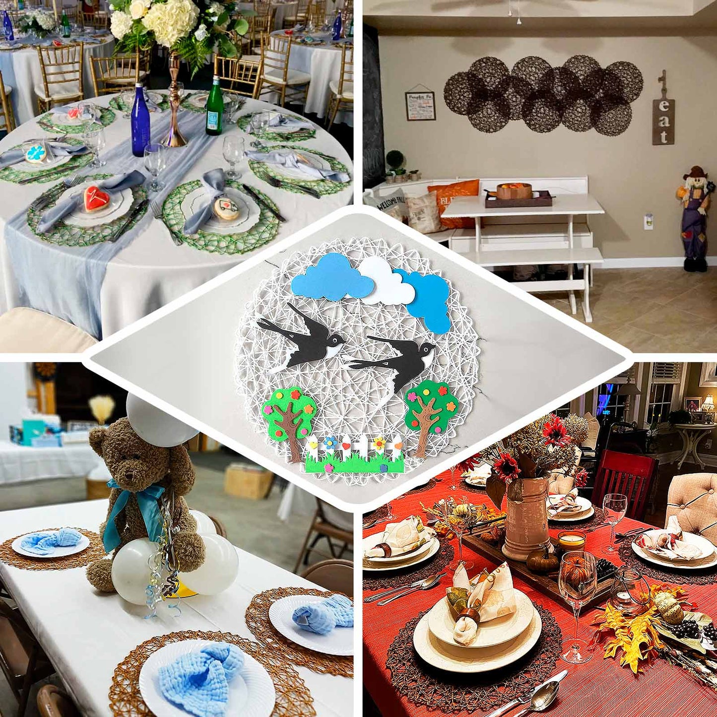 6-Pack Table Placemats Woven Fiber Design Blush Round - Disposable Mats for Dining and Events 15"