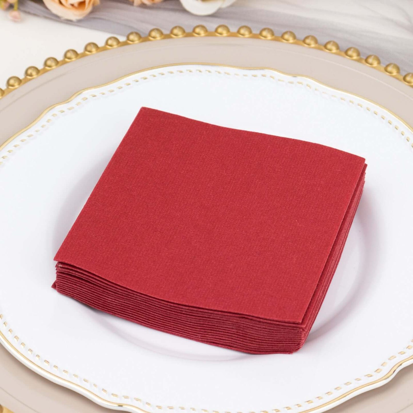 20 Pack Linen-Like Paper 5"x5" Napkins Burgundy - Highly Absorbent Airlaid Napkins