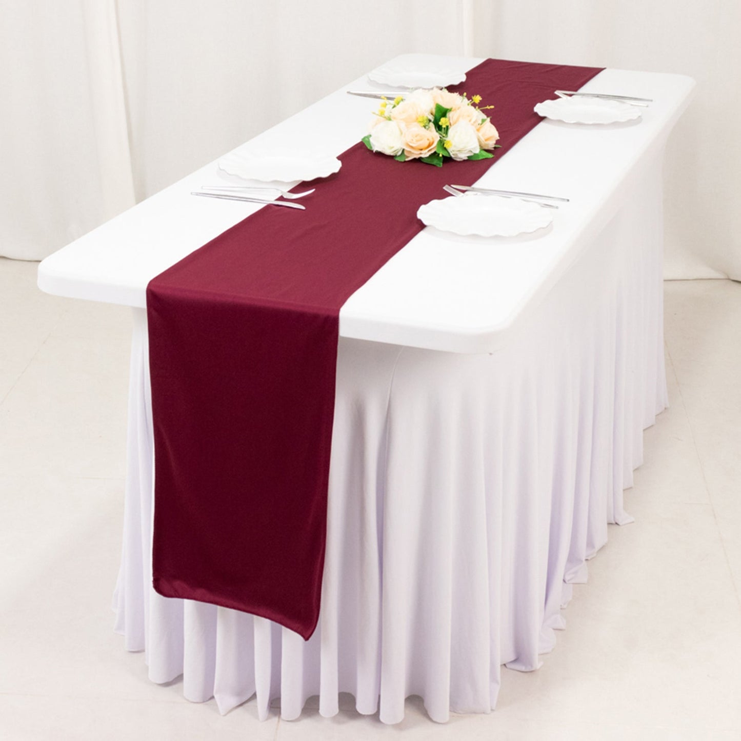 Scuba Polyester 12"x108" Table Runner Burgundy - Wrinkle-Free Table Linen