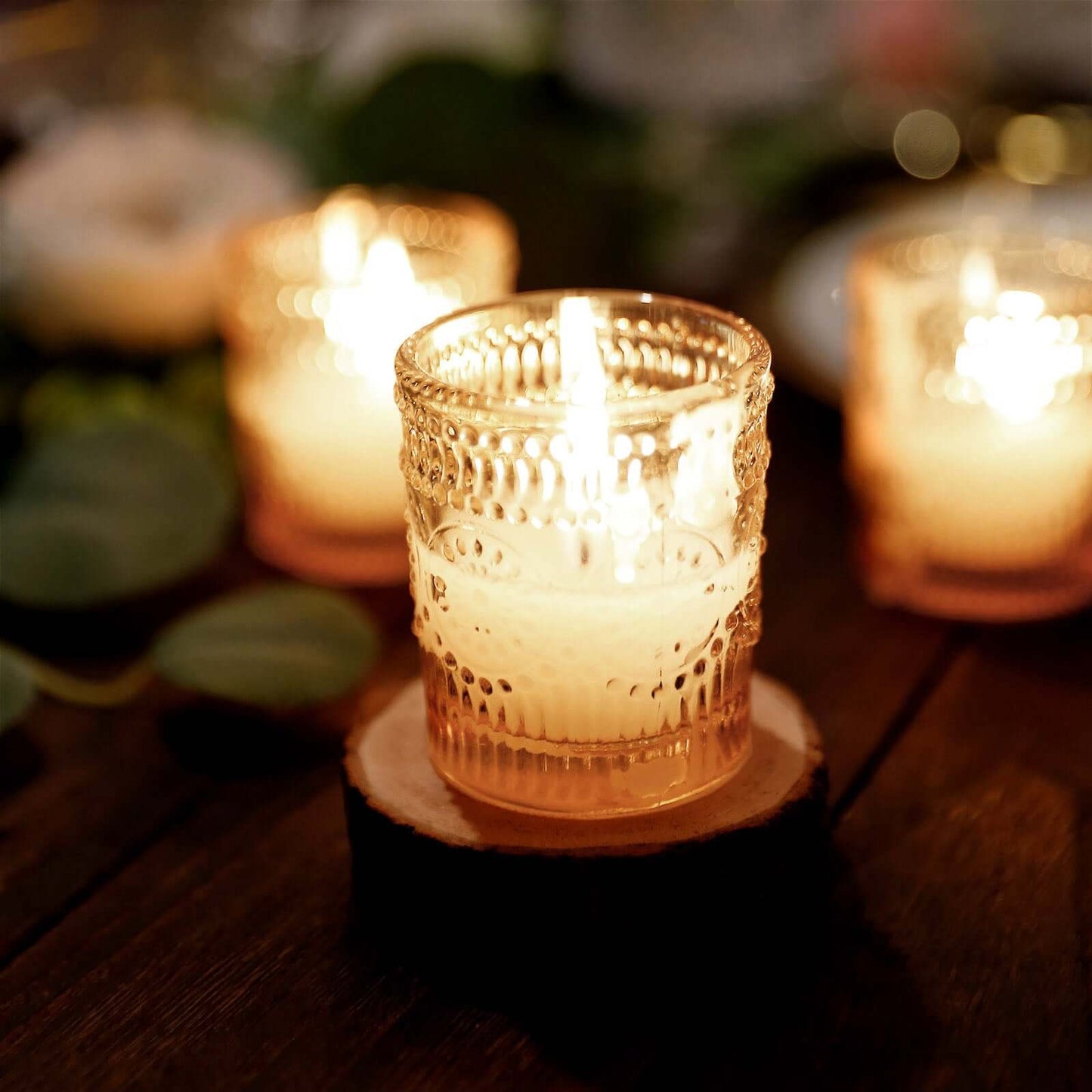 6-Pack Amber Gold Glass Votive Tealight Holders - Stylish Primrose Design for Weddings & DÃ©cor