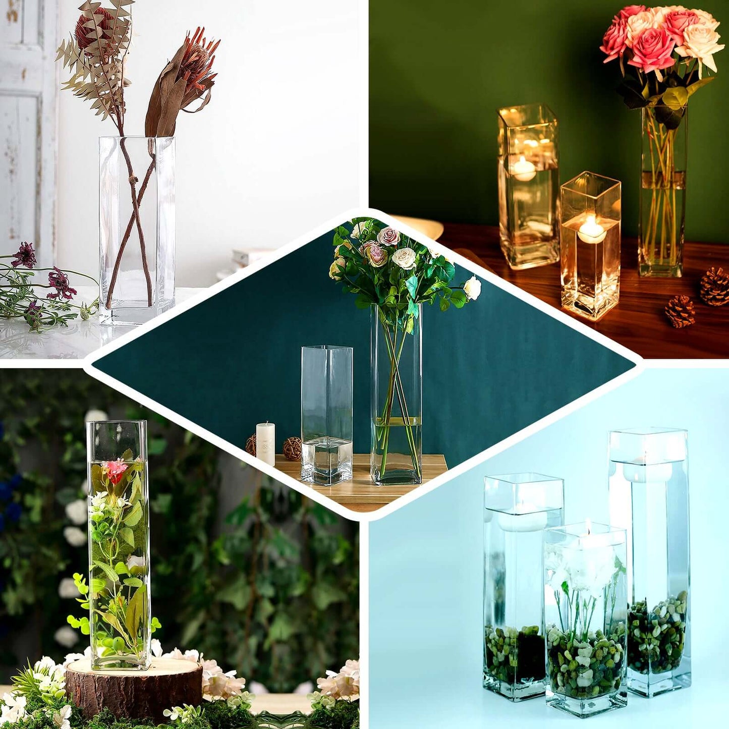2-Pack Glass Cylinder Vases Square Clear - Durable Heavy Duty Floral Centerpieces for Weddings 32"