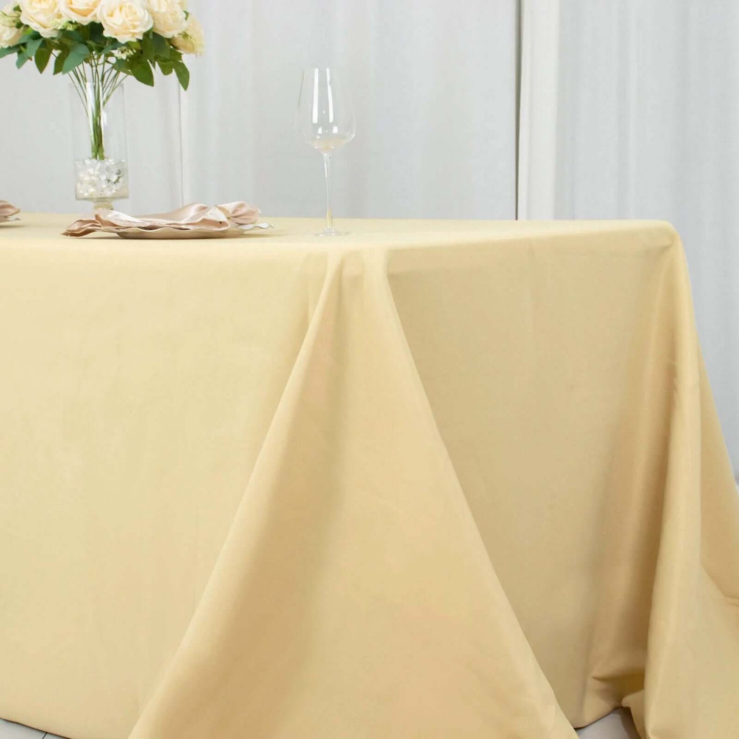 Premium Polyester 90"x132" Rectangle Tablecloth Champagne - Seamless 220GSM Stain-Resistant Table Cover