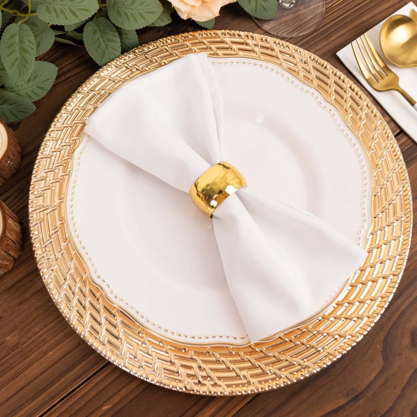 6-Pack Acrylic Round Charger Plates 13" in Metallic Gold with Swirl Rattan Pattern, Farmhouse Plastic Charger Tableware