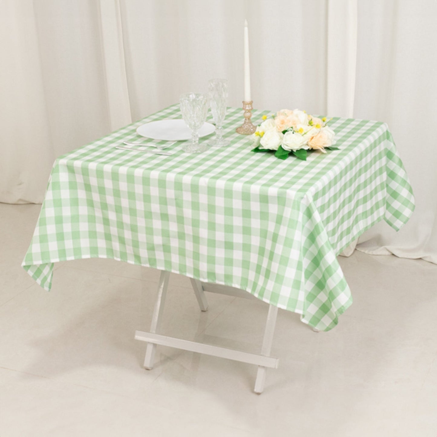 Polyester 54"x54" Square Tablecloth White/Sage Green - Checkered Buffalo Plaid Design for Casual Table Settings