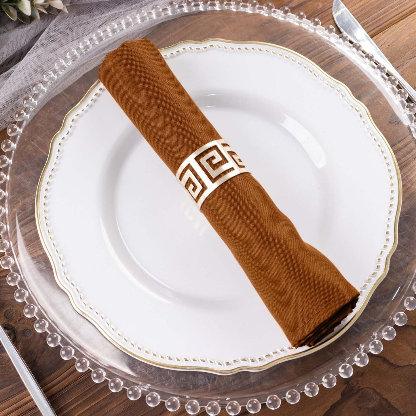 5 Pack Polyester 20"x20" Napkins Cinnamon Brown - Wrinkle Resistant & Easy Care Cloth Napkins