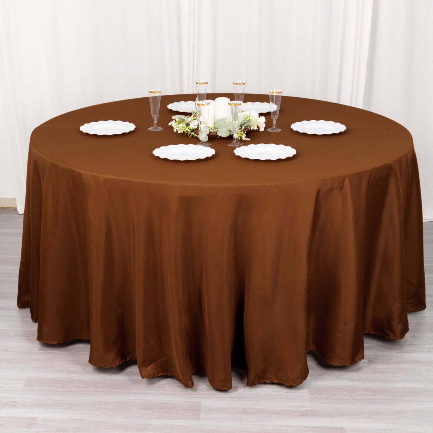 Polyester 120" Round Tablecloth Cinnamon Brown - Seamless Wrinkle-Resistant Table Cover