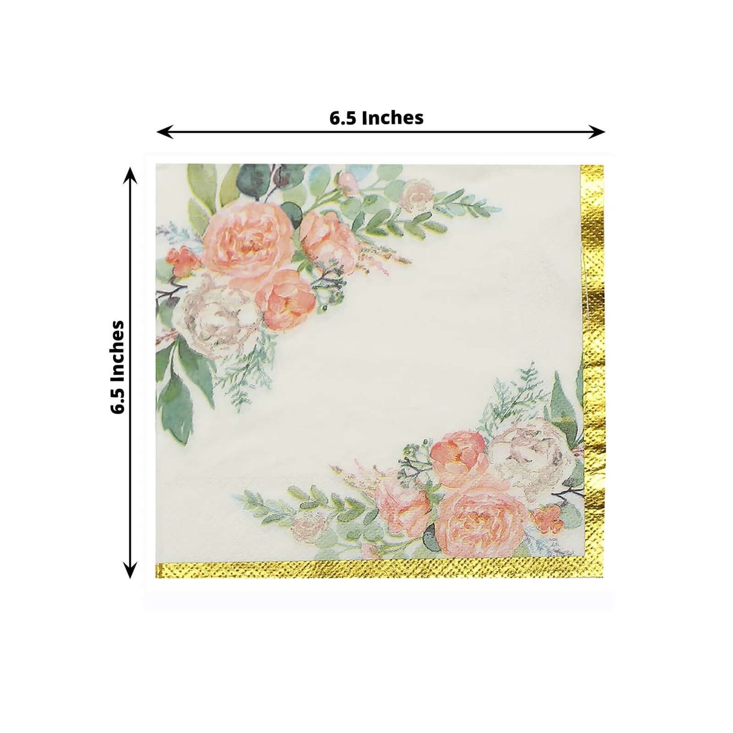 20-Pack Paper Cocktail Napkins with Pink Peony Floral Design and Gold Trim White - 2 Ply Wedding Beverage Napkins 18GSM