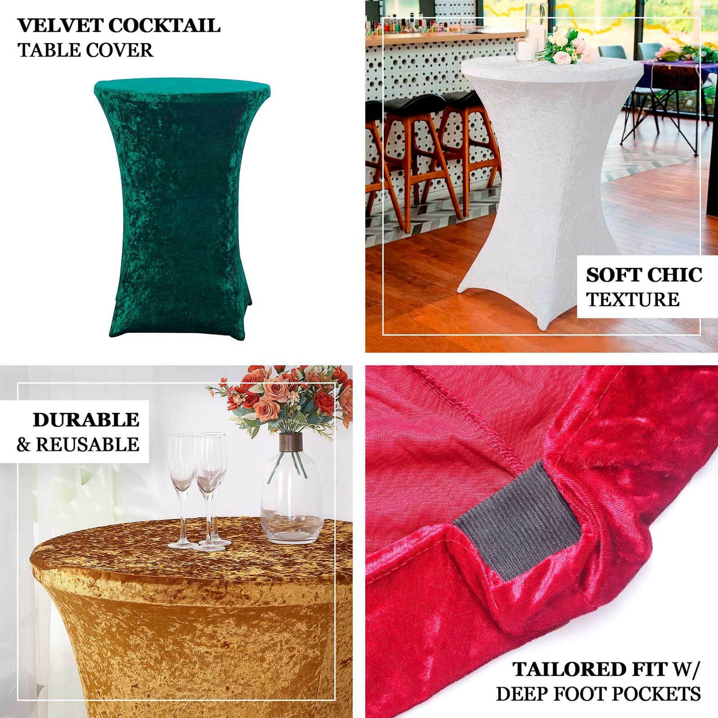 Crushed Velvet Spandex 30" Round Cocktail Table Cover Hunter Emerald Green Smooth Highboy Tablecloth