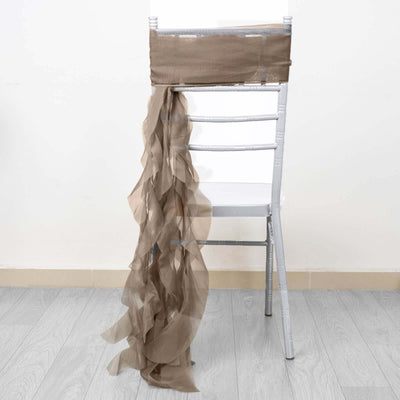 Chiffon Chair Sash with Curly Design Taupe - Stylish Chair Decorations