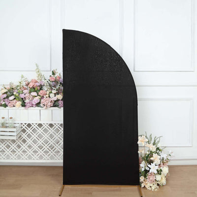 6ft Matte Black Spandex Half Moon Chiara Backdrop Stand Cover, Custom Fitted Wedding Arch Cover