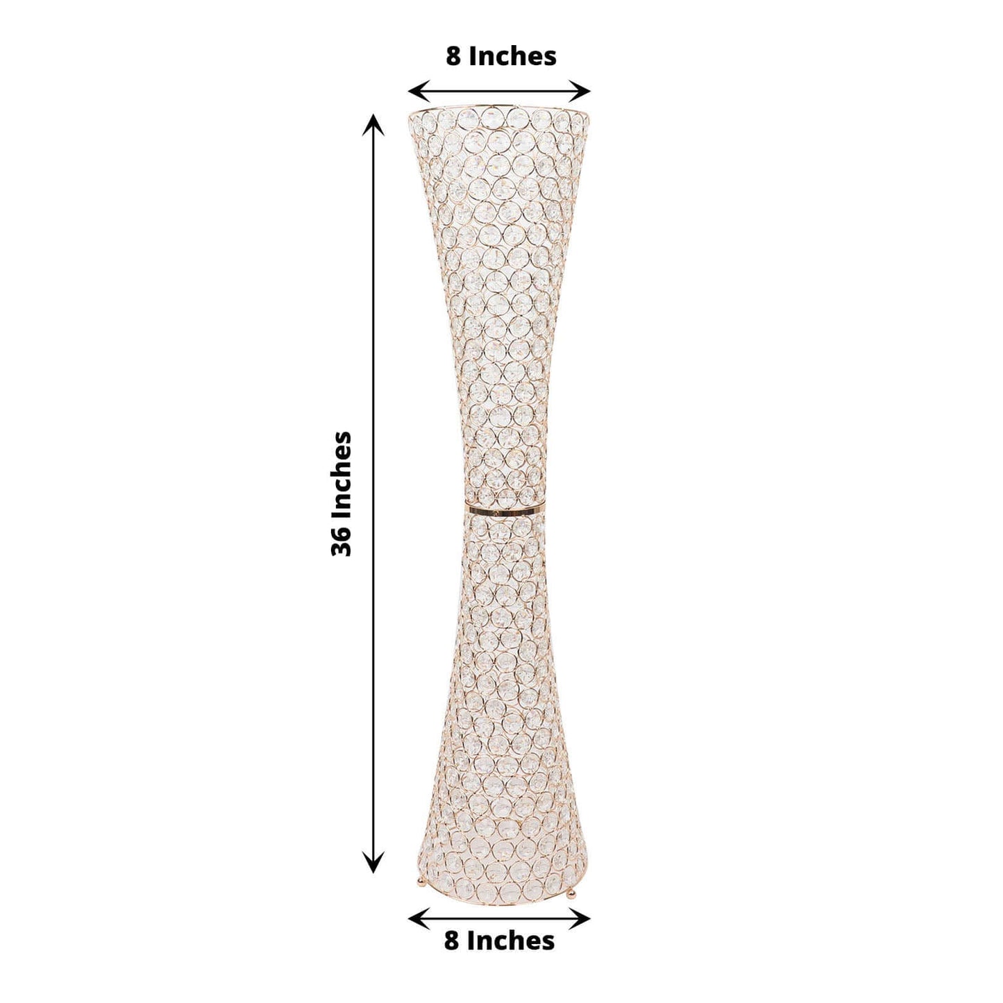 Metal Hurricane Floral Vase Centerpiece Metallic Gold with Crystal Beaded Design - Decorative Table Piece 36"