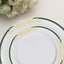 10-Pack Plastic 10" Round Dinner Plates in White with Hunter Emerald Green Rim for Events
