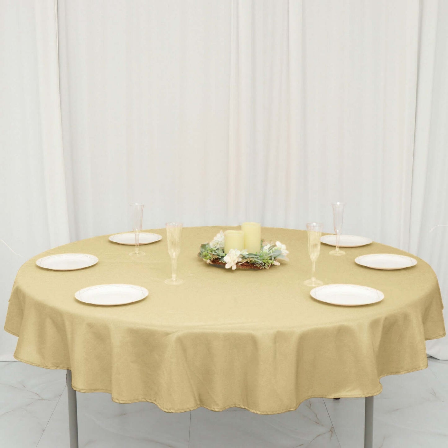 Polyester 70" Round Tablecloth Champagne - Durable & Wrinkle-Resistant Table Cover