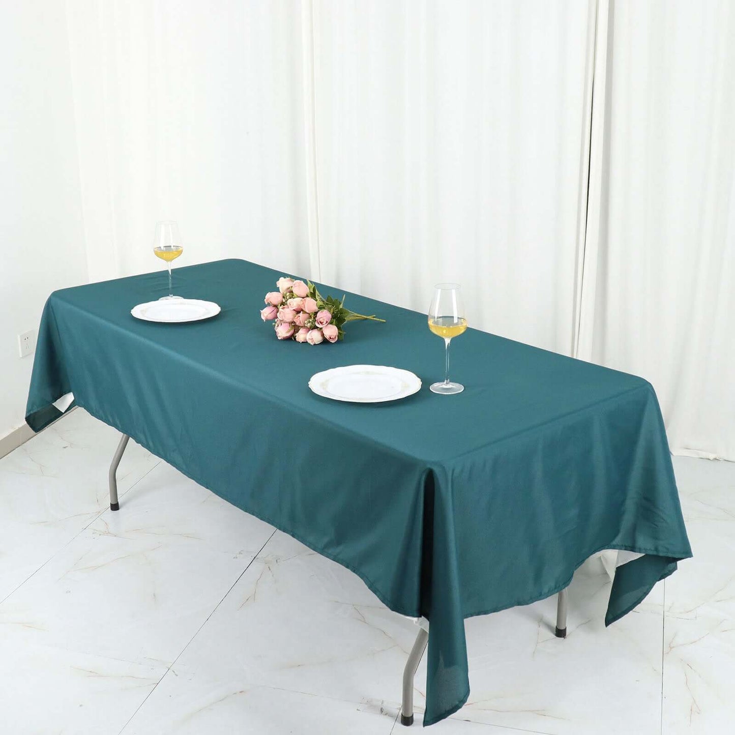 Polyester 60"x102" Rectangle Tablecloth Peacock Teal - Durable and Stylish Table Cover