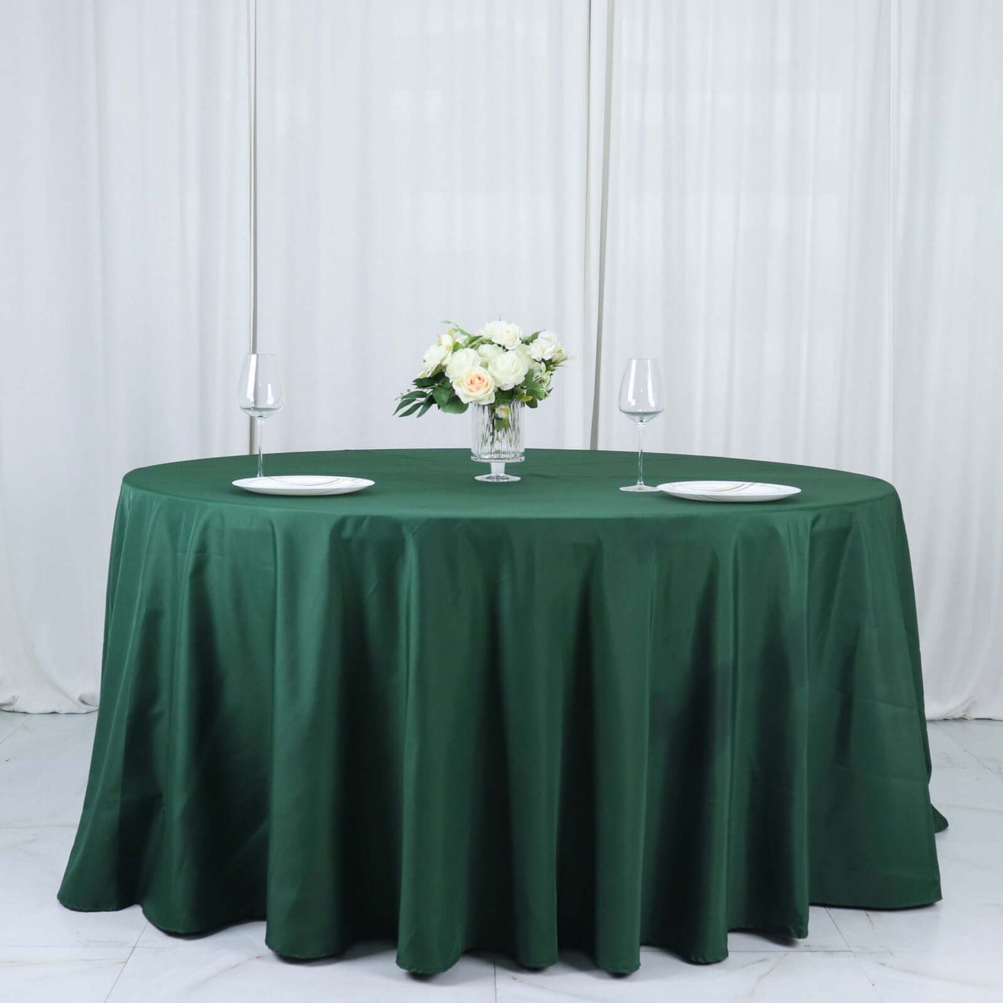 Polyester 132" Round Tablecloth Hunter Emerald Green - Seamless Chic Table Cover