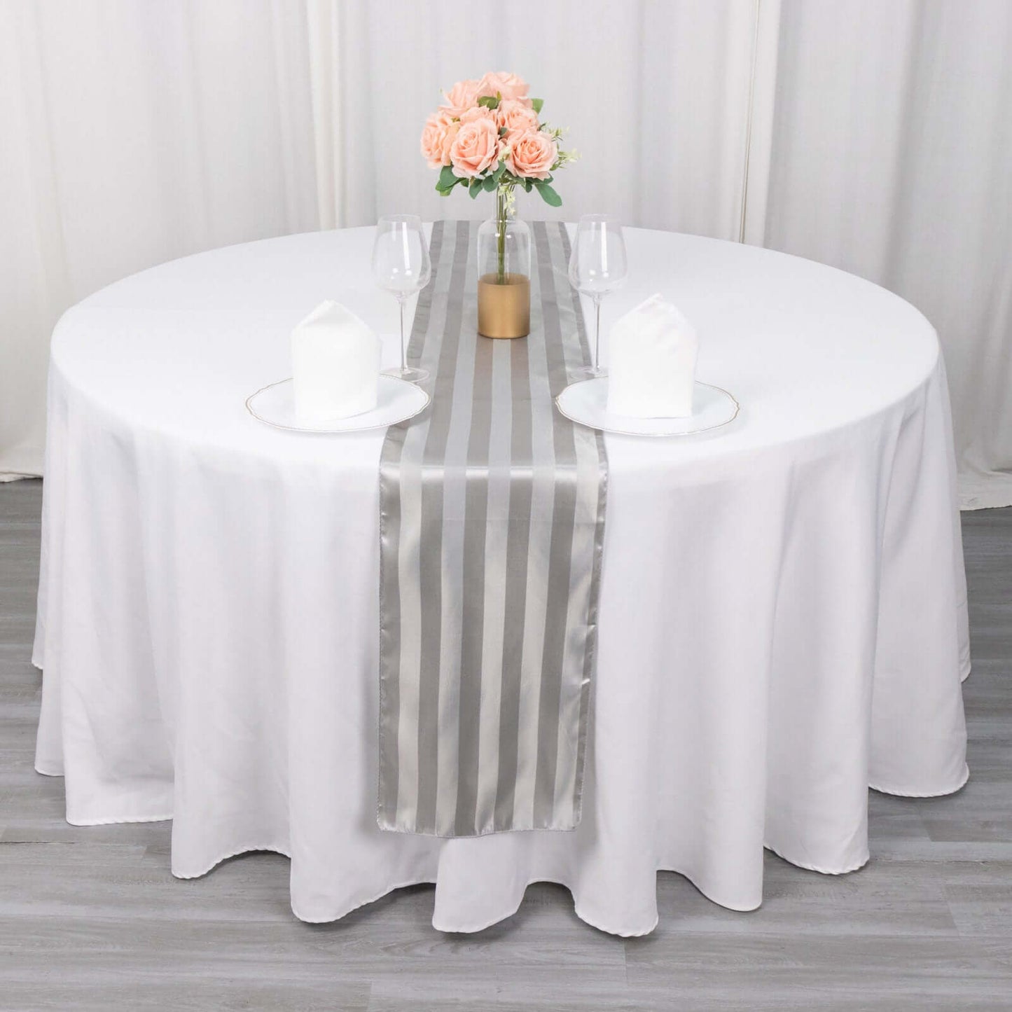 Satin 12"x108" Table Runner Silver Stripe - Stripe Table Decor