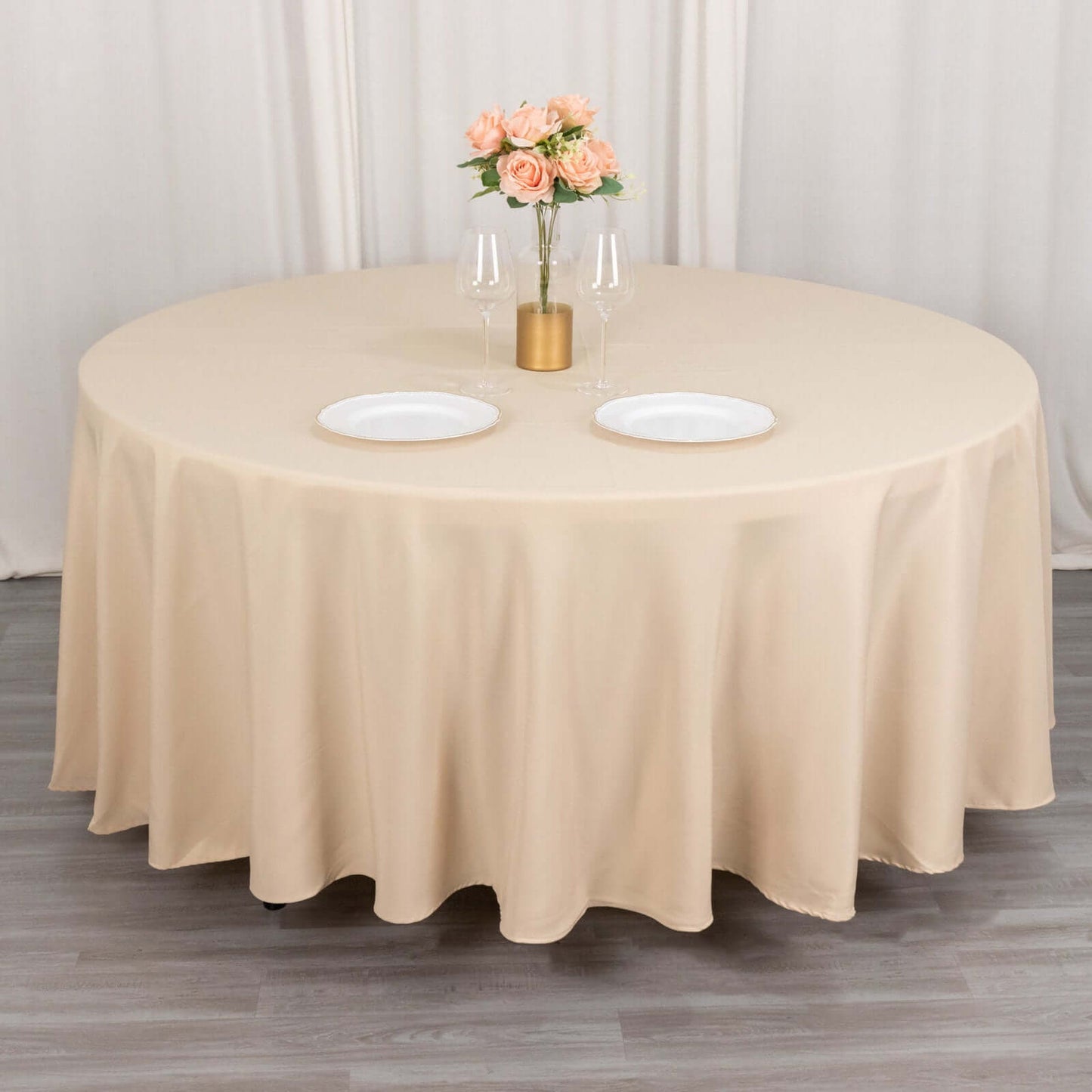 Premium Polyester 108" Round Tablecloth Beige - Wrinkle-Resistant 220GSM Table Cover