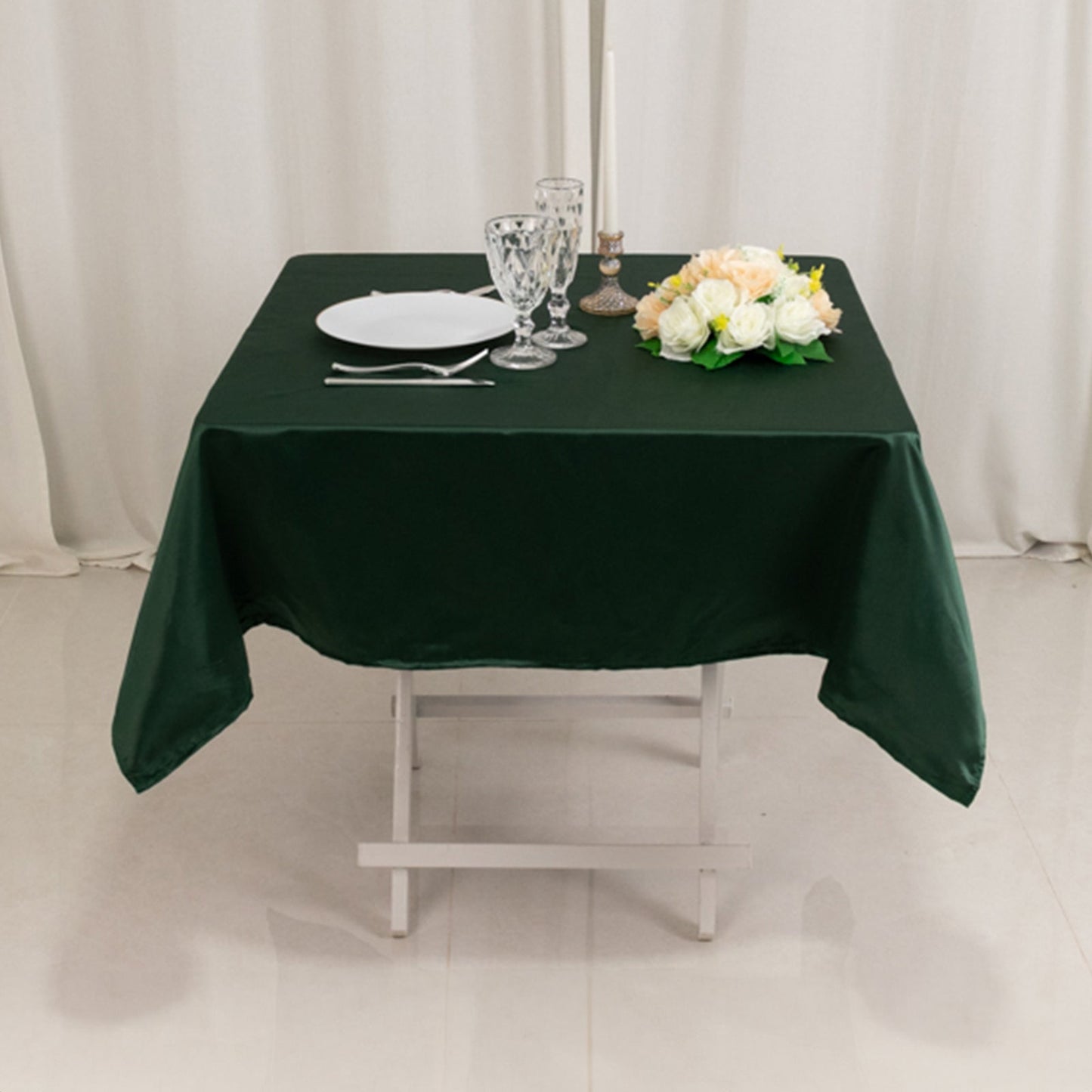 Lamour Satin 54"x54" Square Tablecloth Hunter Emerald Green - Durable & Silk-Like Table Cover