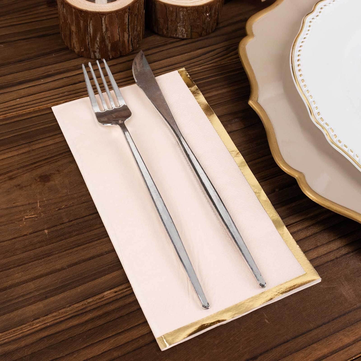 50-Pack Paper Dinner Napkins Blush with Gold Foil Edge 2 Ply - Stylish Disposable Napkins