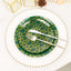 20-Pack Set Plastic Round Dinner and Salad Plates in Hunter Emerald Green with Geometric Gold Print - Modern Disposable Dinnerware Set for Weddings & Celebrations 9", 7"
