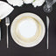 10-Pack Plastic 7" Round Dessert Plates in White with Gold Swirl Rim - Disposable Salad Plates for Classy Events & Banquets