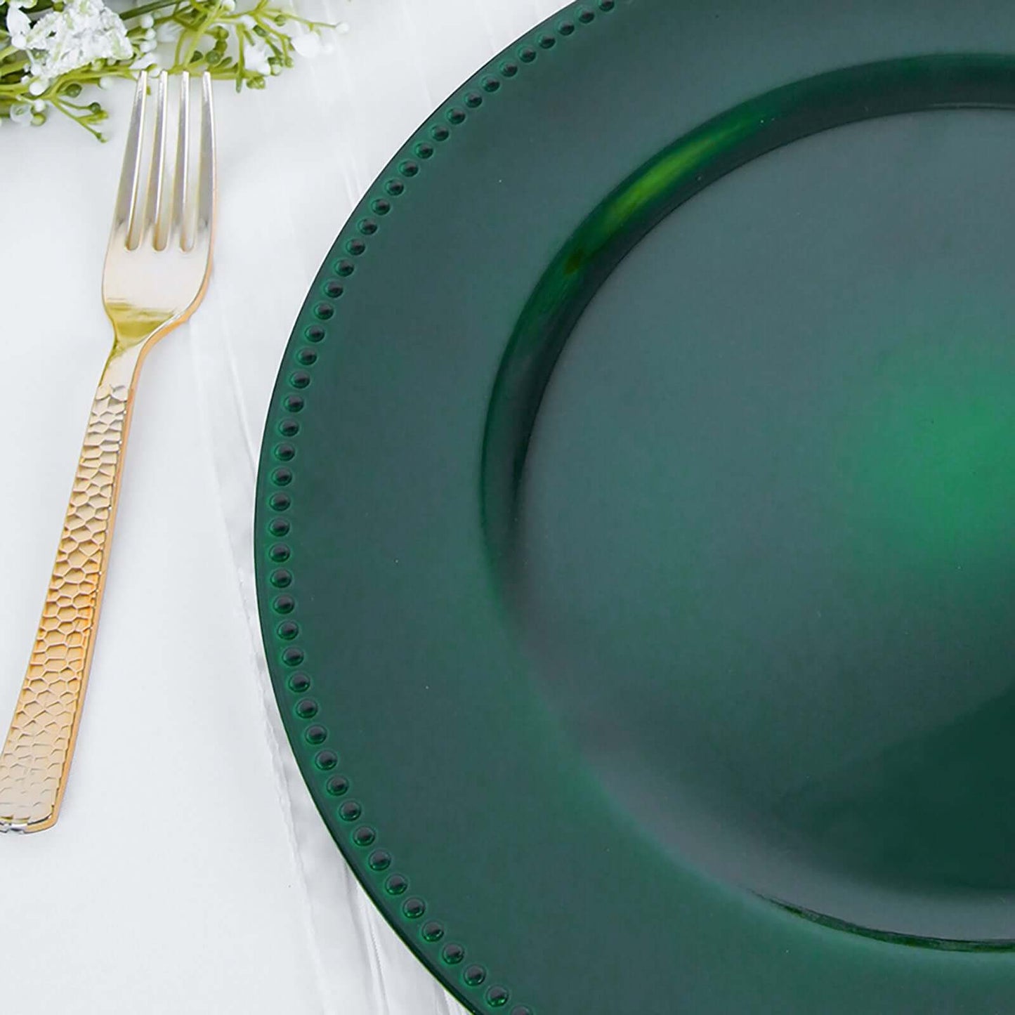 6-Pack Acrylic Round Charger Plates 13" in Hunter Emerald Green with Beaded Rim, Dinner Charger Event Tabletop Decor
