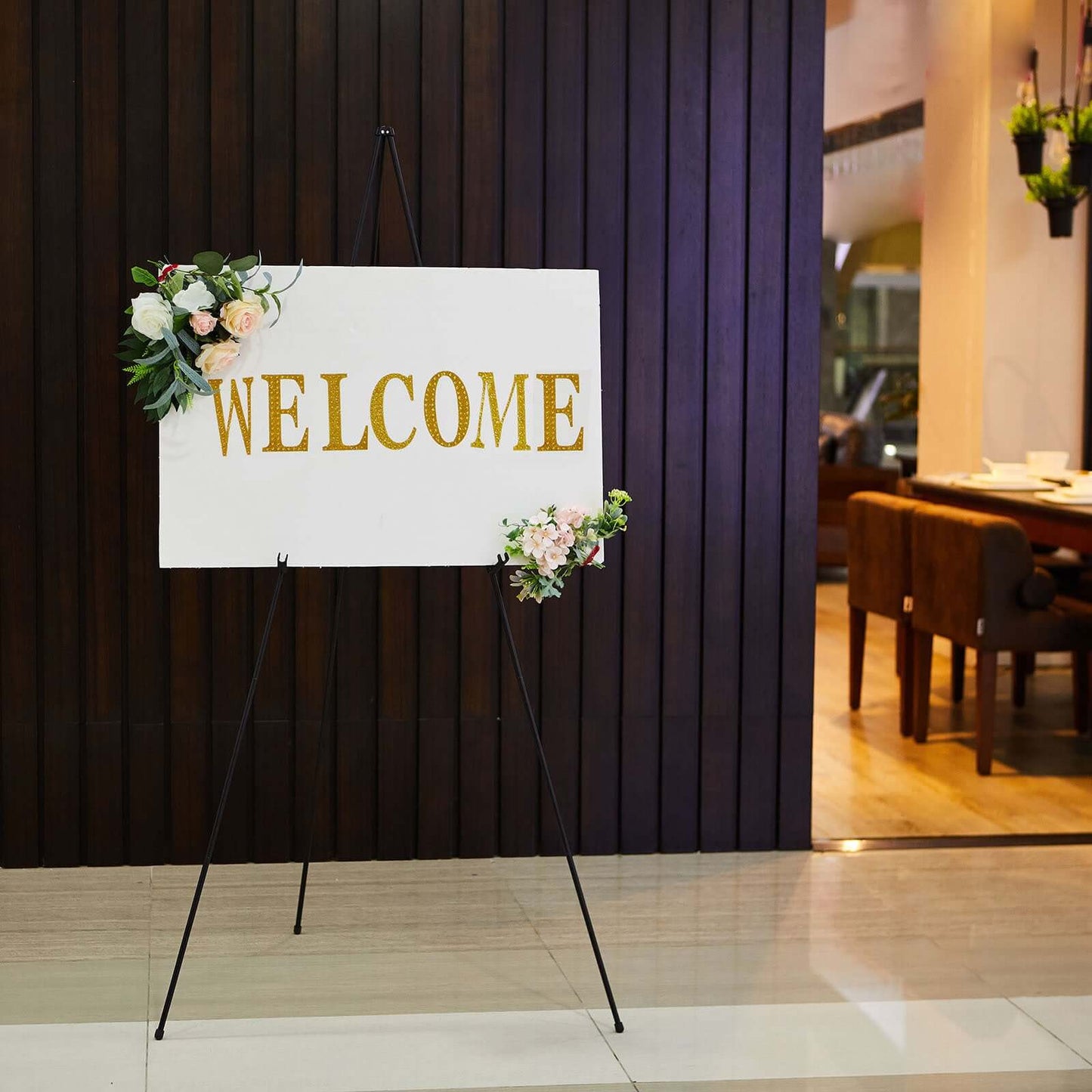 65" Black Metal Sign Holder Easel Stand, Collapsible Tripod Stand