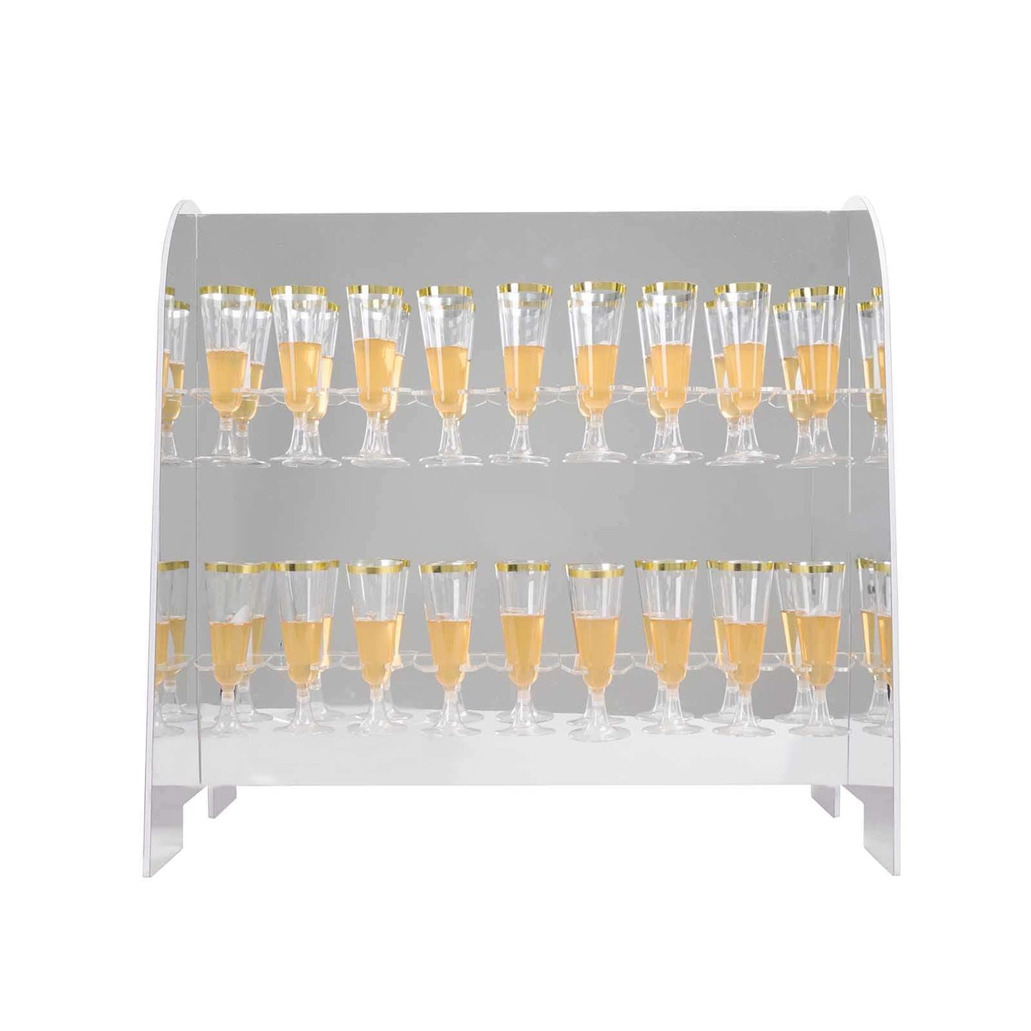 2-Tier Champagne Glass Holder Display Stand Table Top in Silver Mirror Finish - Modern Stemware Rack Cocktail Drink Holder with 18 Hooks for Events & DIY Bars 25"