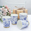 24 Pack Disposable Paper Cups in White Royal Blue French Toile Pattern with Gold Rim, Elegant Party Cups - 9oz