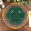 10-Pack Plastic 7" Round Dessert Plates in Hunter Emerald Green with Gold Vintage Embossed Rim - Sturdy Disposable Scalloped Edge Salad Plates