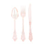 72 Pcs Plastic Silverware Set in Baroque Style Transparent Blush - Heavy Duty Disposable Knife, Fork, and Spoon Set